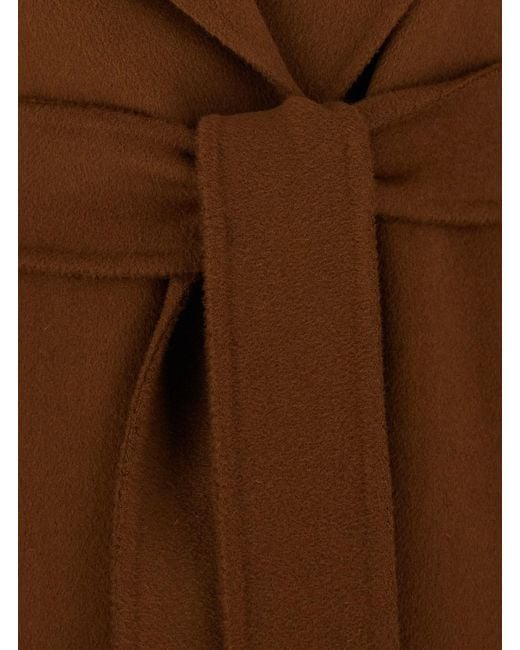 Max Mara Brown Coat With Wide Notched Revers And Front Belt Clos