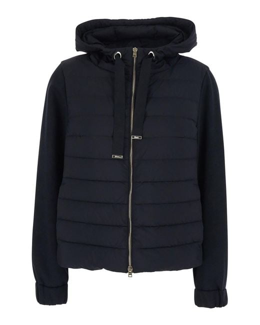 Herno Black Down Jacket With Drawstring Hood And Quilted Design