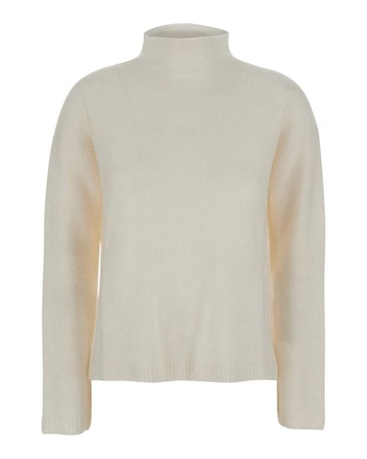 Max Mara Pure White 'Orlaya' Sweater With High Neck And Dropped Shoulde