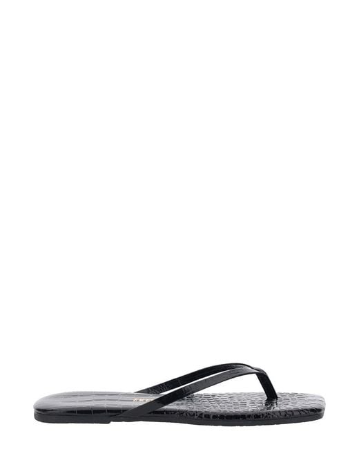 TKEES Black 'Lily' Sandals With Flip-Flop Design And Crocodile Effect