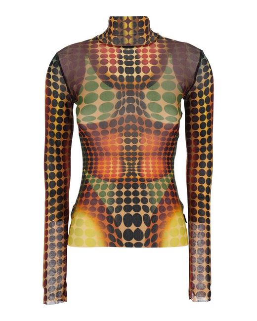 Jean Paul Gaultier Black High Neck Top With All-Over Print