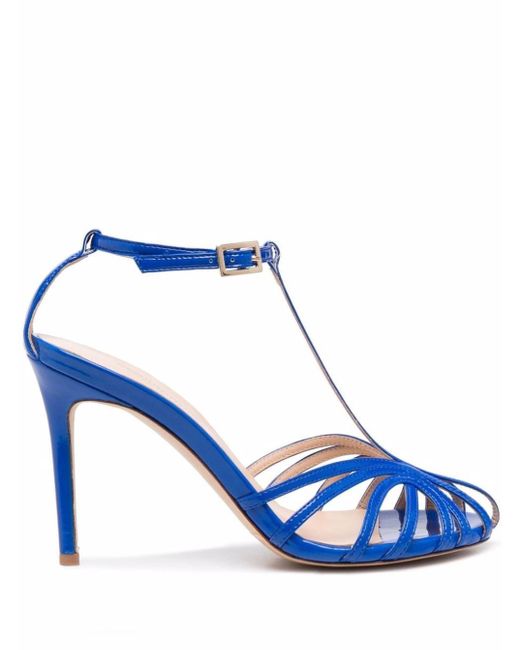 Semicouture Blue Ette Shiny Leather Sandals Woman