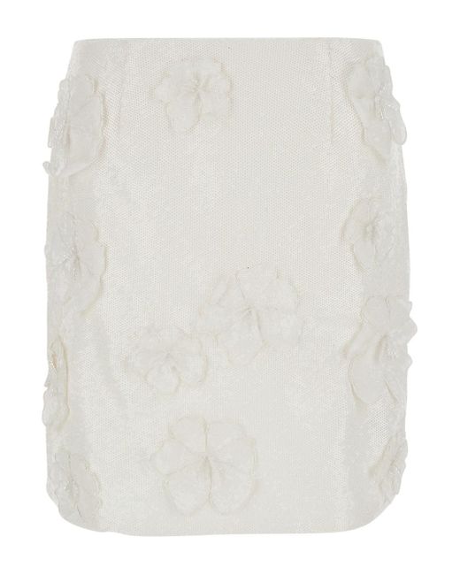 ROTATE BIRGER CHRISTENSEN White Mini Skirt With Flowers And Sequins
