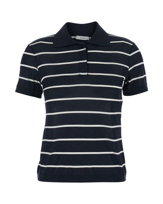 Max Mara Pure Blue 'Bellico' Polo Shirt With Striped Motif