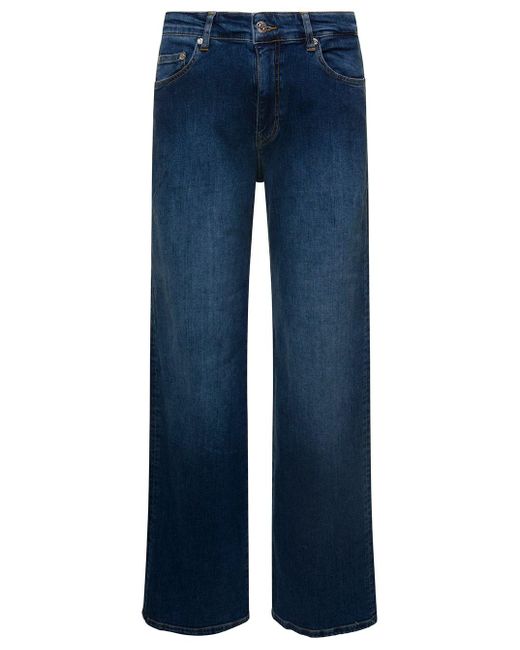 Chiara Ferragni Blue E Five-pocket Style Jeans With Logo Embroidery In Cotton Denim