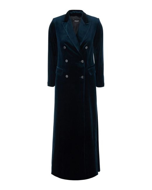 Le Plain Blue Long Double-Breasted Coat With Peak Revers