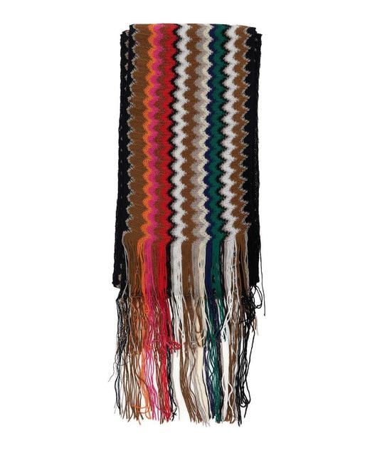 Missoni Red Scarf With Fringed Hem And Zigzag Motif