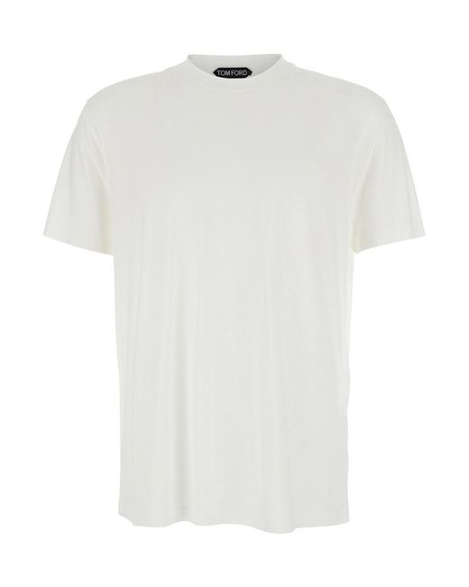 Tom Ford White Crewneck T-Shirt With Logo Embroidery On The Front for men