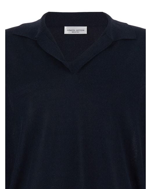 Roberto Collina Blue Cotton Blend V-Neck Sweater For for men