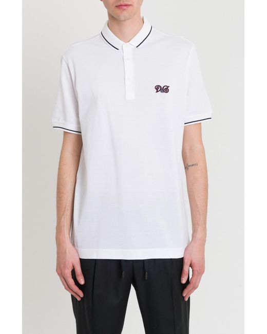 Dolce & Gabbana White Polo Shirt With Embroidered Logo for men