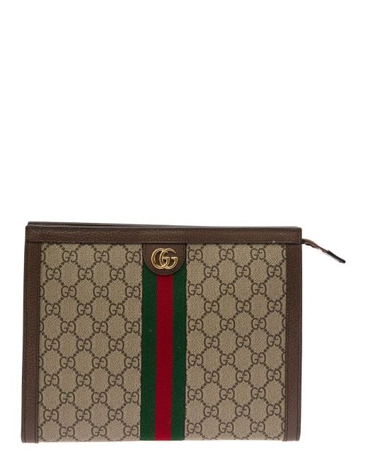 Gucci Gray 'Ophidia' And Ebony Pouch With Double G And Web Detail In