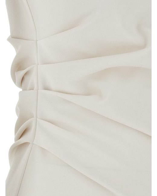 P.A.R.O.S.H. White P.A.R.O..H. Long Dress With Square Neckline And Draped Details