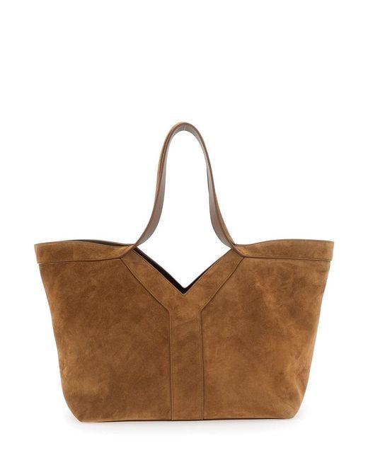 Saint Laurent Brown Ysl Bo Y Tote Bag S Leather Shopper Bag For
