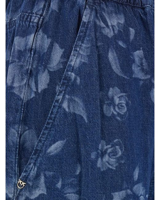 Pinko Blue Pants With Elasticated Waist And Floral Print