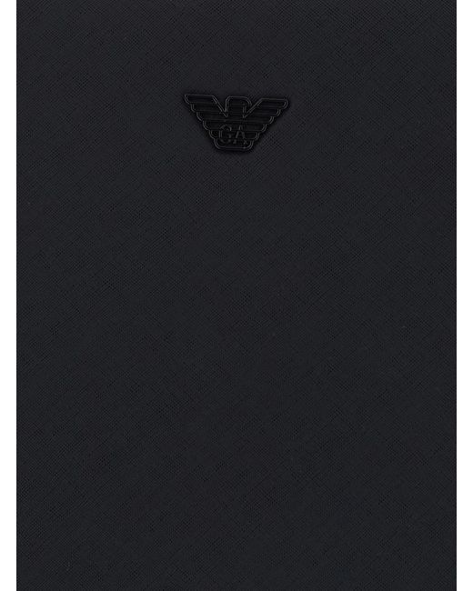 Emporio Armani Black Trolley Suitcase With Logo Patch On The Front In for men