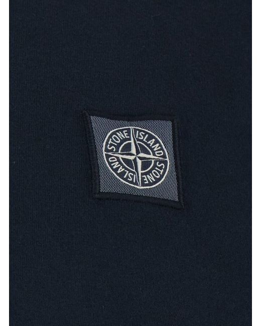 Stone Island Blue Crewneck T-Shirt With Logo Patch On The Front for men