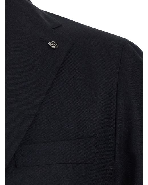 Tagliatore Blue 'Montecarlo' Single-Breasted Jacket With Peak Revers I for men