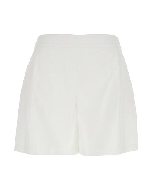 Le Plain White Shorts With Semi-Elasticated Waist And Side Clos