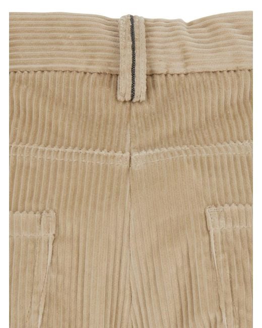Brunello Cucinelli Natural 'Corduroy' Pants With Elastic Waist And Side