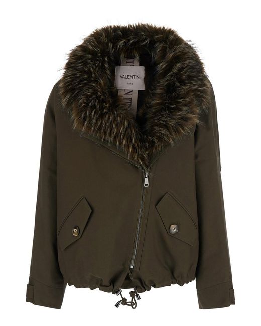 VALENTINI 1972 Green Cotton Hooded Parka With Front Zip Closure For Wo