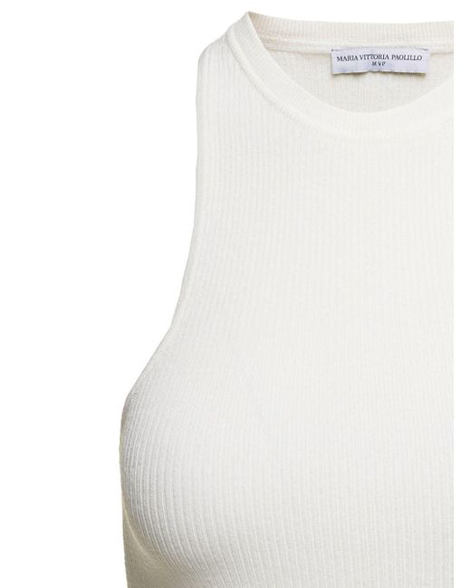 MVP WARDROBE White 'santa Monica' Ribbed Tank Top In Viscose Blend