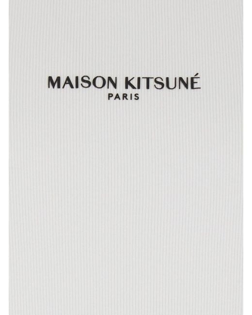 Maison Kitsuné White Paris Ribbed Tank Top Round Neck With Details for men