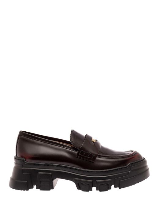 Pollini Gray Loafers With Oversized Platform And Coin Detail In Leather
