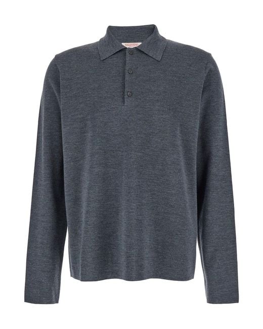Valentino Blue Polo Shirt With Classic Collar And Long Sleeves for men