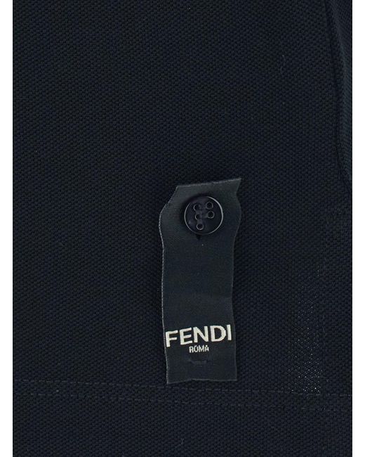 Fendi Black Polo Shirt With Logo Patch On The Front for men