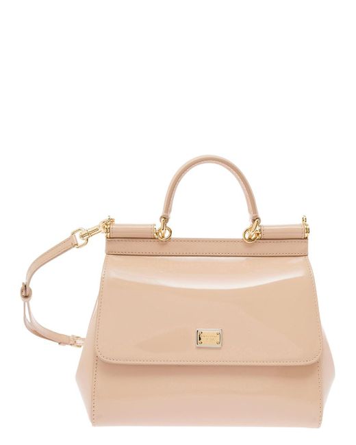 Dolce & Gabbana Natural 'Mini Sicily' Handbag With Logo Plaque