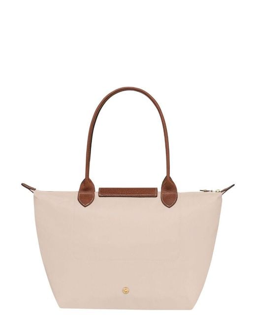 Longchamp White 'M Le Pliage Original' Shoulder Bag With Embossed Logo
