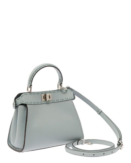Fendi Metallic 'Mini Peekaboo' Lighrt Handbag With 220 Hand-Sewn Topstitch