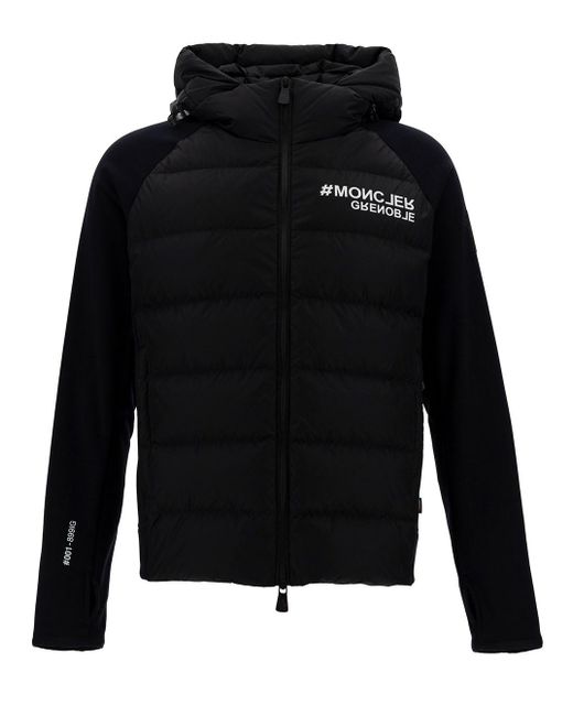 3 MONCLER GRENOBLE Black Padded Sweatshirt With Hood And Contrasting Log for men