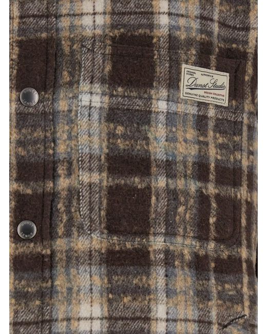 DUNST Brown Checkered Shirt With Front Logo Patch for men