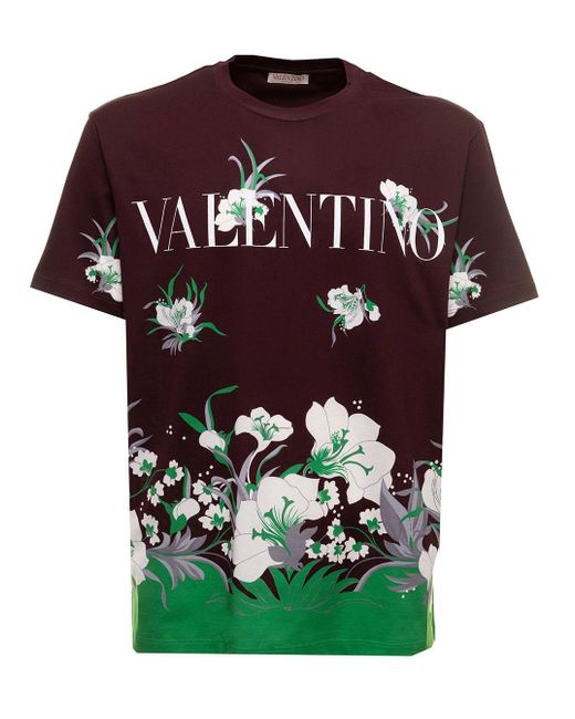 T-shirt in cotone stampa street flowers uomo di Valentino in Brown da Uomo