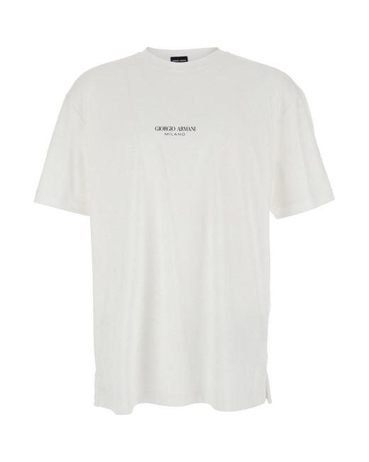 Giorgio Armani White Crewneck T-Shirt With Logo Lettering On The Front for men