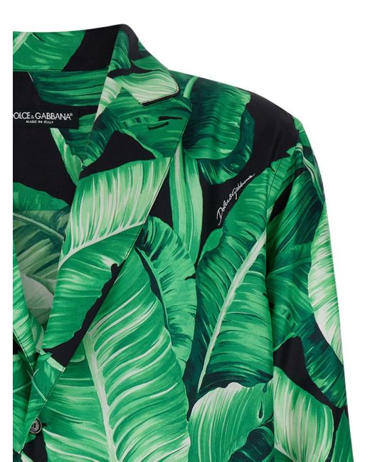 Camicia Con Stampa A Foglie All-Over Nera & Verde di Dolce & Gabbana in Green da Uomo