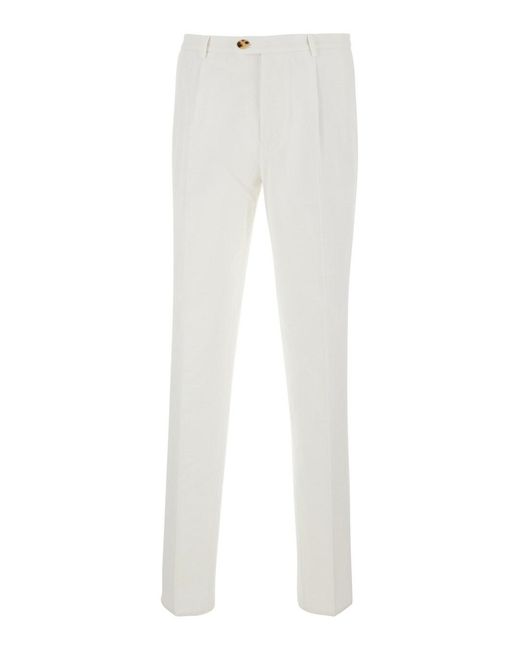 Brunello Cucinelli White Trousers With Front Pleat for men