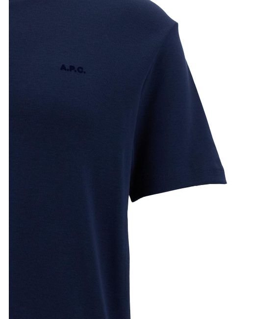 T-Shirt Girocollo Con Stampa Logo di A.P.C. in Blue da Uomo