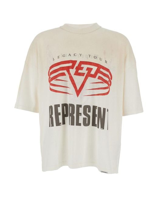 T-Shirt Girocollo Con Maxi Stampa Logo Su Fronte E Retro In di Represent in White da Uomo