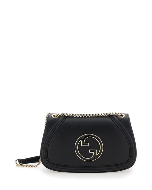 Gucci Black 'Blondie Small' Handbag With Metallic Gg Crossover On The Front And Chain Shoulder Strap