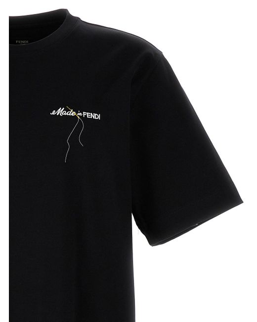 Fendi Black T-Shirt With Embroidery Logo for men