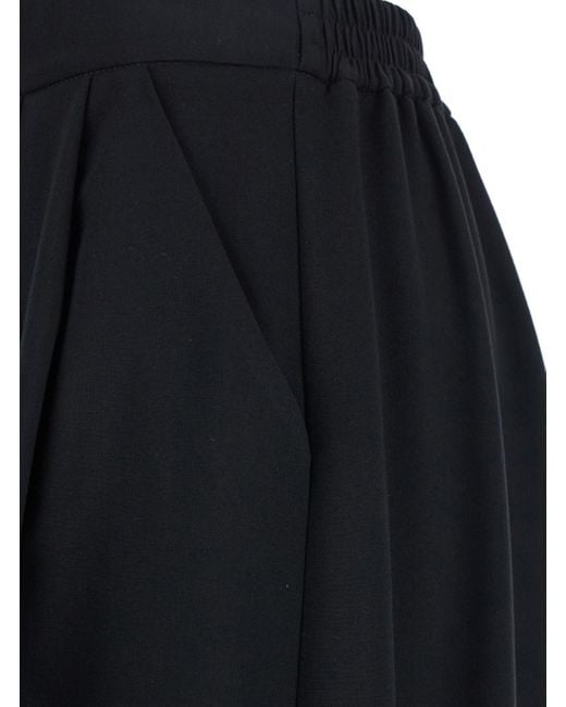 Le Plain Black Pants With Semi-Elastic Waist And Oversize Design