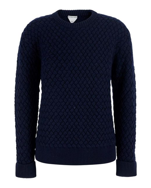 Bottega Veneta Blue Lw Woll Intrecciato Knit Cn Sweater