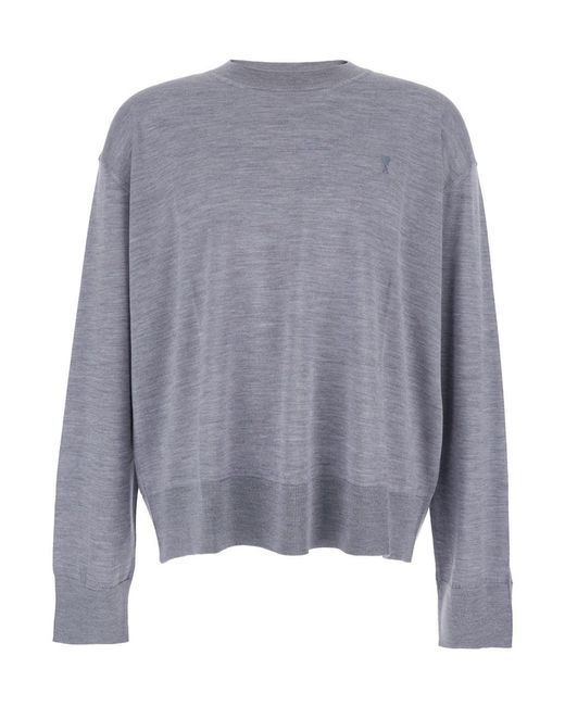 AMI Gray Crew Neck Sweater for men