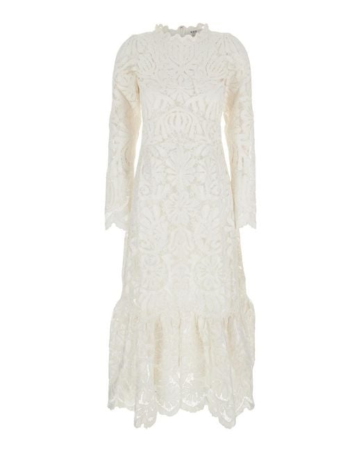 Sea White Agathe Applique Long-Sleeved Dress (D2)
