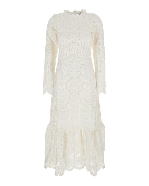 Abito Lungo 'Agathe Applique' Girocollo Con Orlo Asimmetrico I di Sea in White