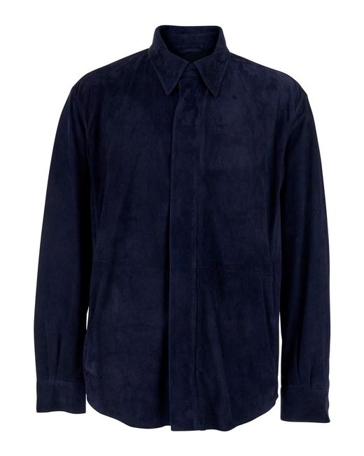 Giorgio Armani Blue Jacket With Hidden Closure On The Front for men