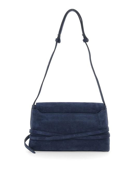 Liffner Blue Shoulder Bag With Leather Belt