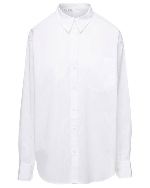 Acne White Long-sleeves Shirt With Tonal Logo Embroidery In Cotton